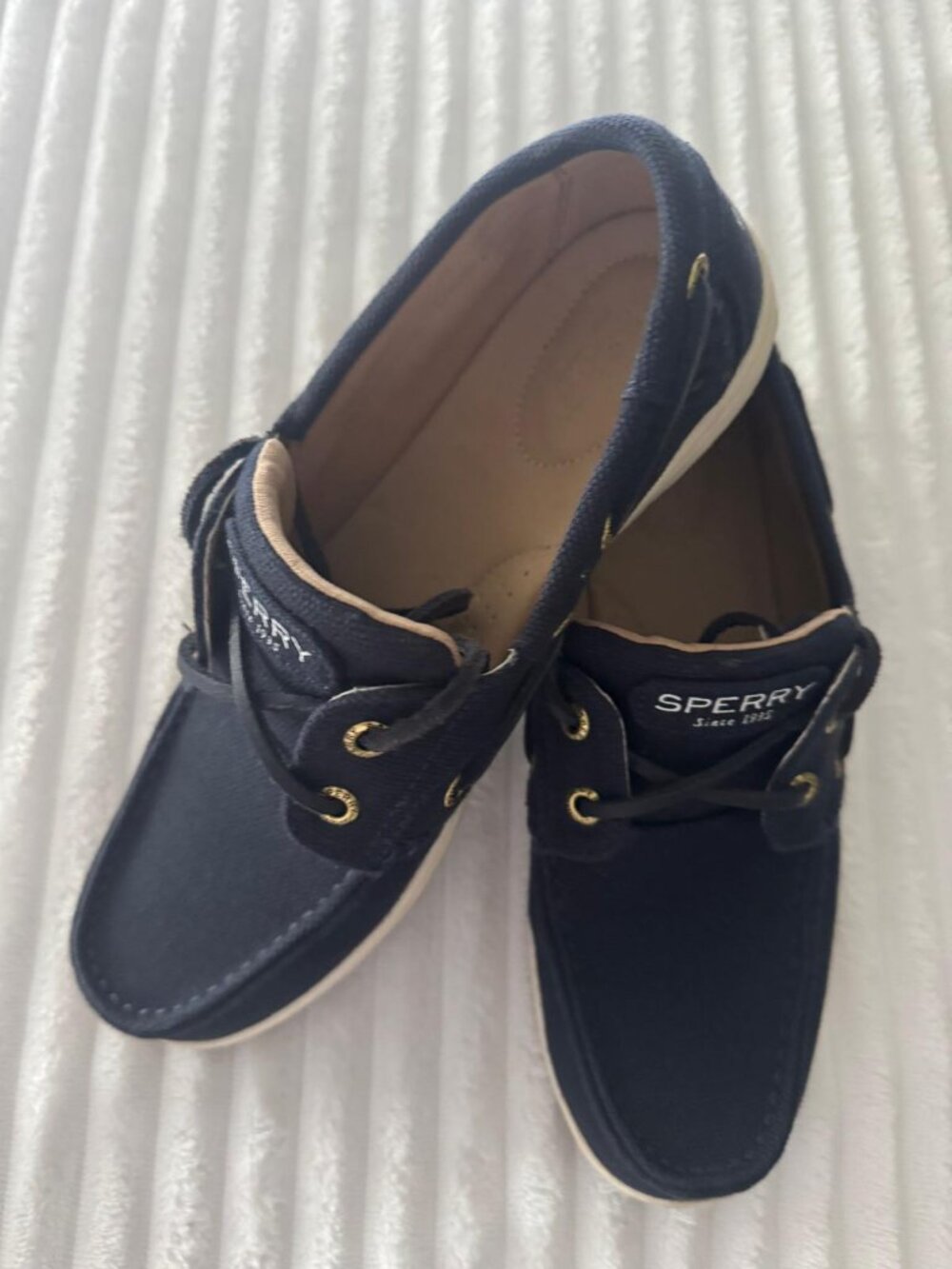 Sperry Navy Blue Animal Print Boat Shoe Womens Size 8 Excellent Condition